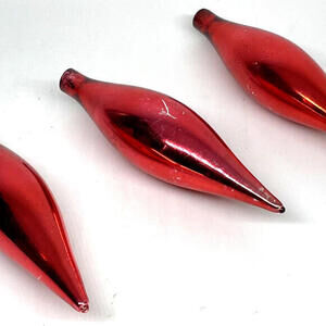 Red Mercury Glass 5" Icicle‎ Teardrop Christmas Ornaments LOT of 3 Vintage